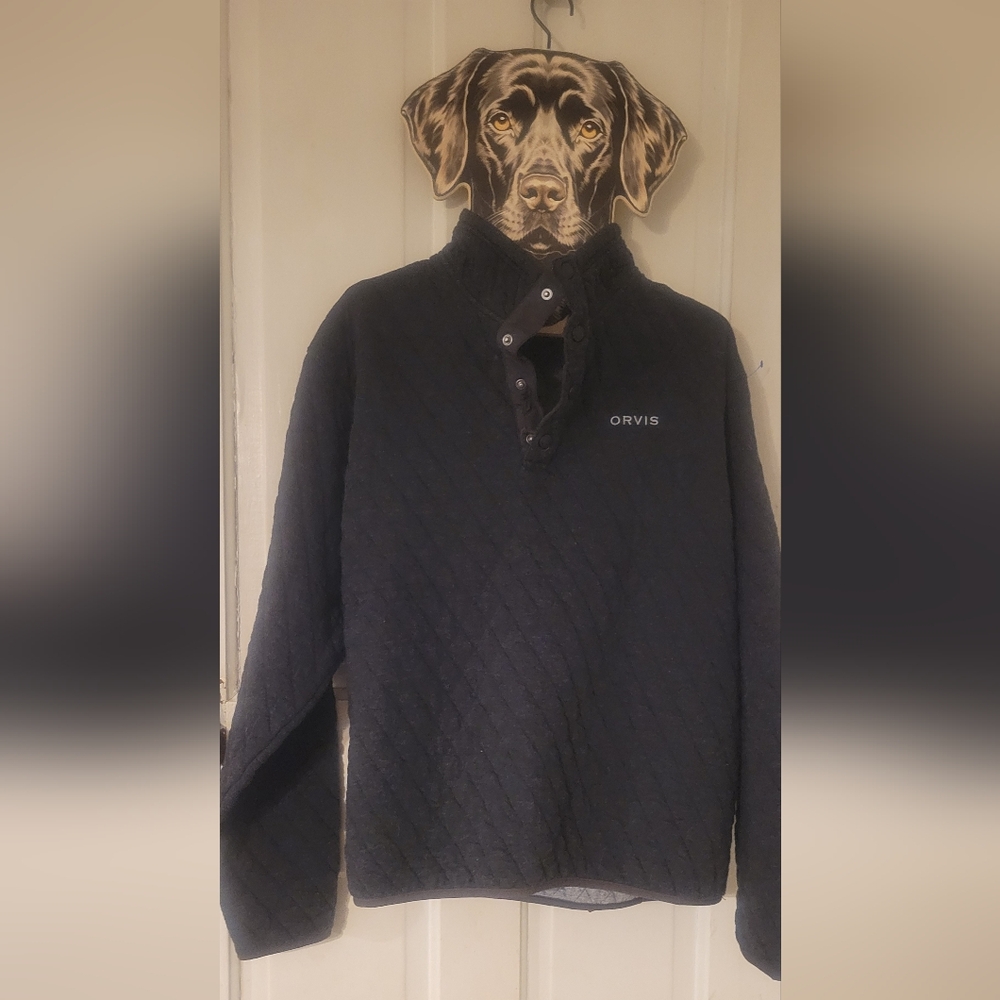 Orvis Men's Charcoal Grey  Cotton Quilted Button Up Sweatshirt XL